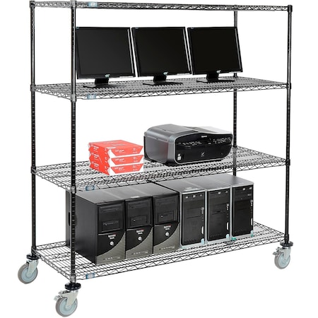 Nexel 4-Shelf Mobile Wire Computer LAN Workstation, 60inW x 24inD x 69inH, Black 695417BK